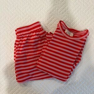 Buru Red and Pink Striped Lounge Set - L/S Top (XS) + Shorts (S) EUC